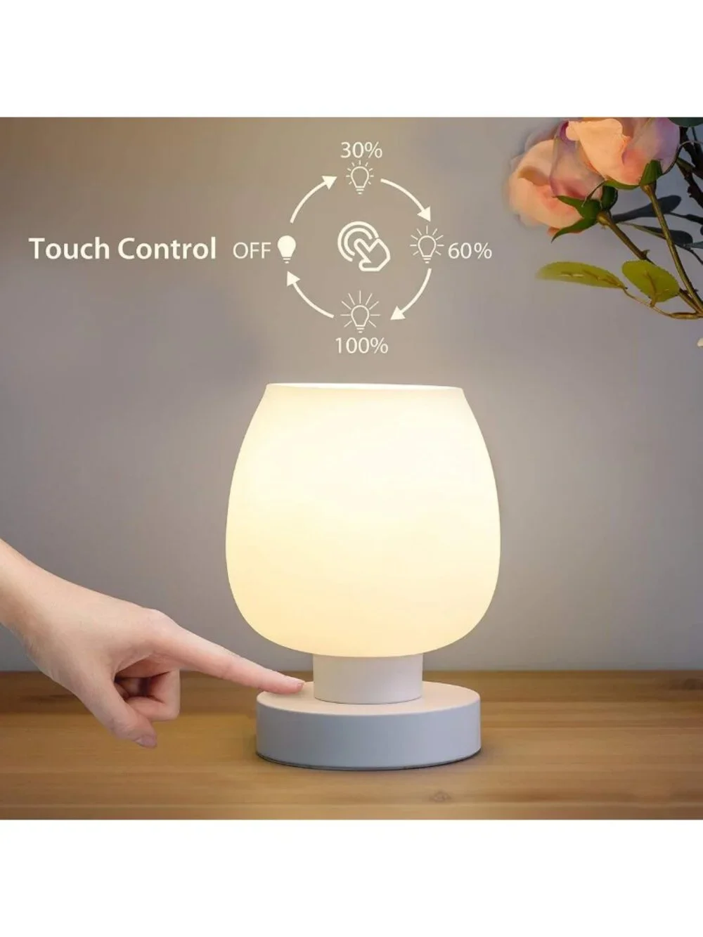 Dimmable Touch Control Bedside Lamp, 600 Lumen, Compact Nightstand Light, Modern